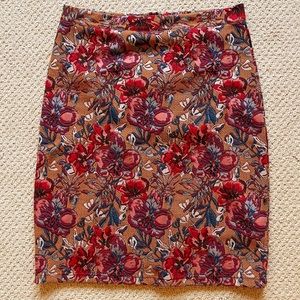 Anthropologie Maeve Floral Knit Jacquard Pencil Skirt with Back Zip